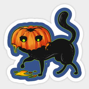 Black Cat With A Pumpkin Costume Hat For Halloween Sticker
